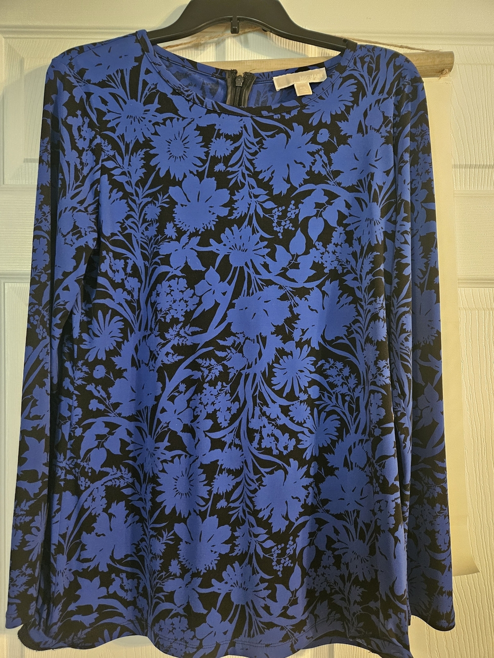 Michael Kors Black and Blue Floral Long-Sleeve Top